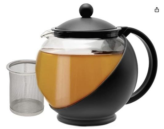 Primula Half Moon Teapot with Removable Infuser, Glass Tea Maker with Reusable Fine Mesh Stainless Steel Filter, Dishwasher Safe, 40-Ounce