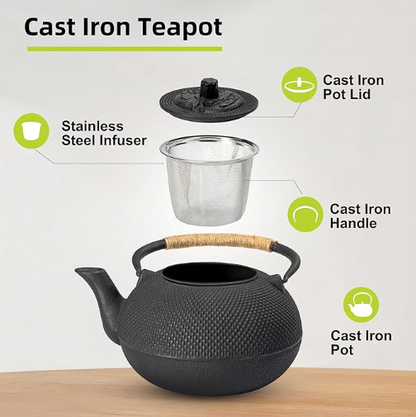 Tetsubin Cast Iron Teapot Tea Kettle pot with Stainless Steel Infuser for Stovetop Safe Coated with Enameled Interior 22 oz/650 ml