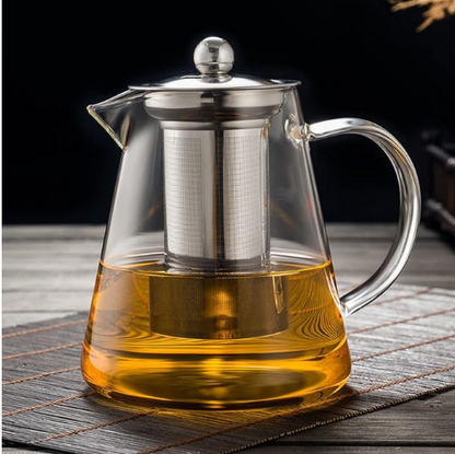 Glass Teapot with Removable Stainless Steel Infuser, Borosilicate Glass Tea Pot with Strainer,for Blooming Tea & Loose Leaf Tea, Microwave & Stovetop Safe