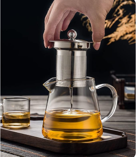 Glass Teapot with Removable Stainless Steel Infuser, Borosilicate Glass Tea Pot with Strainer,for Blooming Tea & Loose Leaf Tea, Microwave & Stovetop Safe