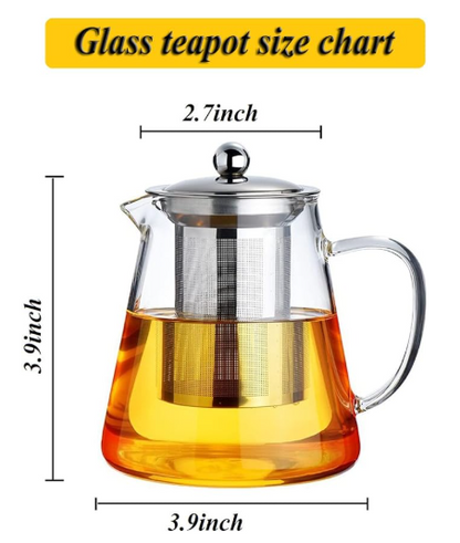 Glass Teapot with Removable Stainless Steel Infuser, Borosilicate Glass Tea Pot with Strainer,for Blooming Tea & Loose Leaf Tea, Microwave & Stovetop Safe