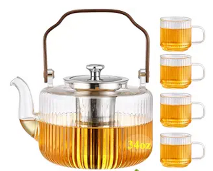 Fluted Glass Tea Pot with Infusers for Loose Tea