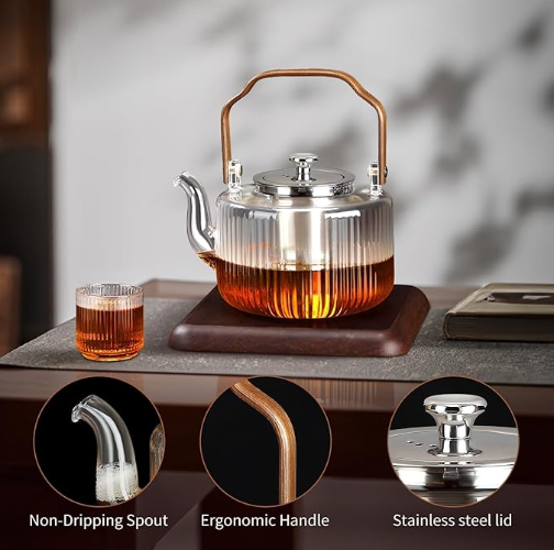 Fluted Glass Tea Pot with Infusers for Loose Tea